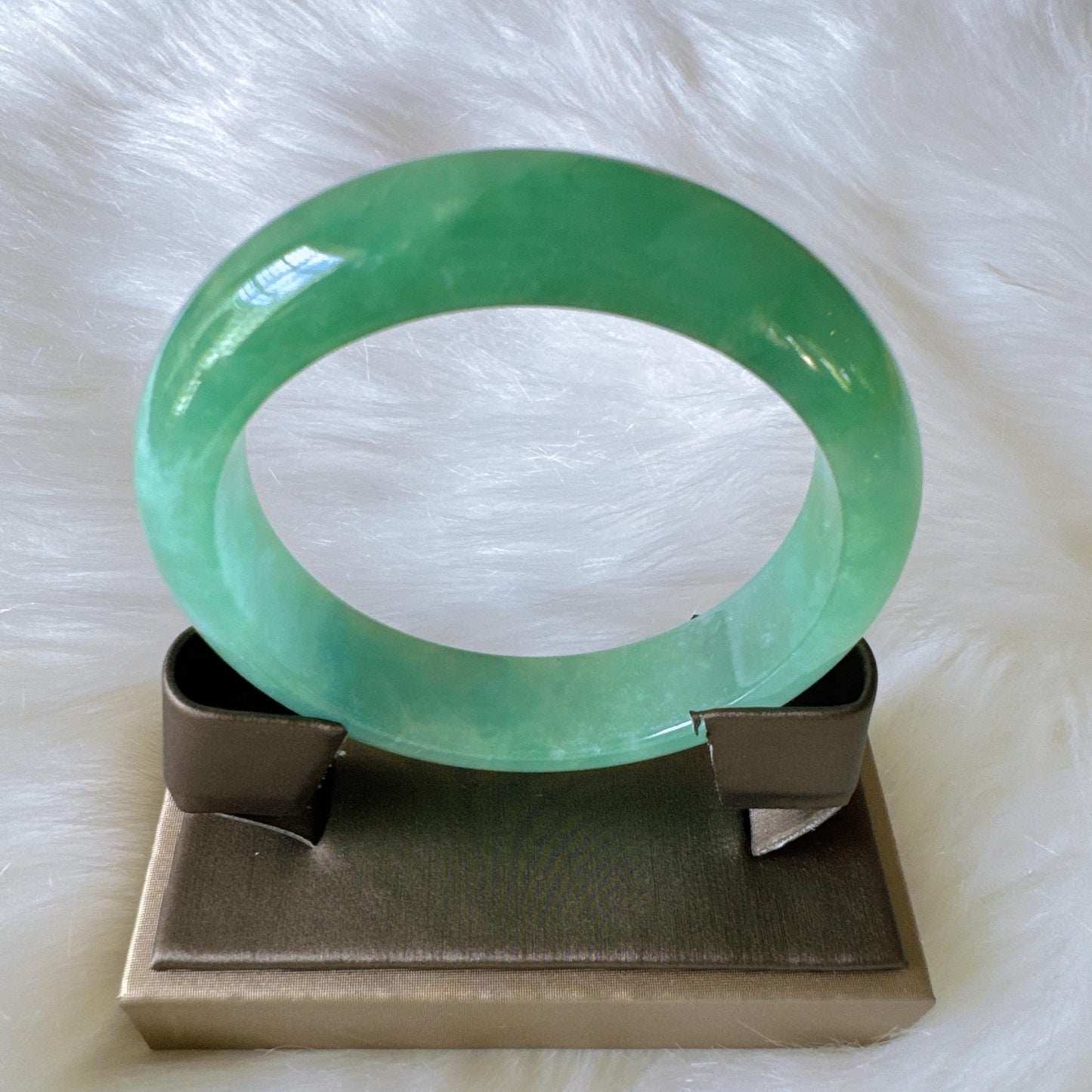 Earthveil - Spinach Green Wide Burma Jade Bangle Bracelet