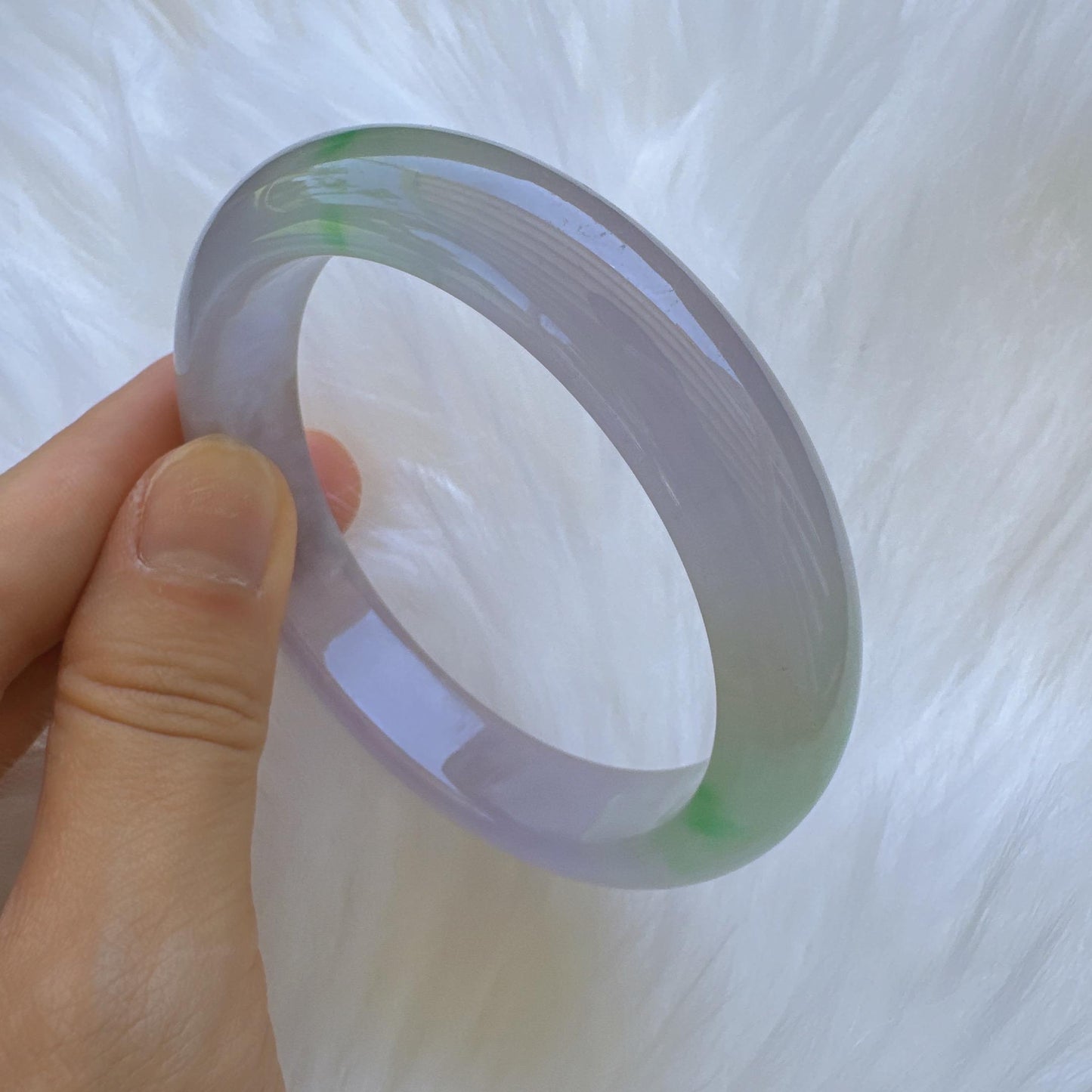 Earthveil - Light Purple with Green Jade Bangle Bracelet, Burma Jade Gemstone Bangle