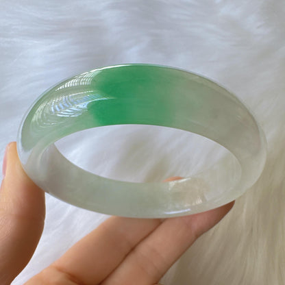 Earthveil - Green and White Burma Jade Jadeite Bangle