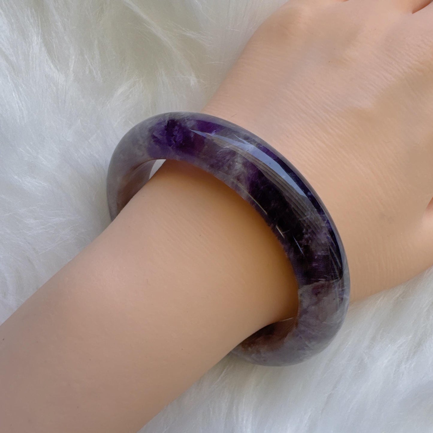 Dreamveil – Violet Aura Amethyst Gemstone Bangle, Purple Crystal Quartz Gemstone Bangle