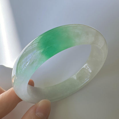Earthveil - Green and White Burma Jade Jadeite Bangle
