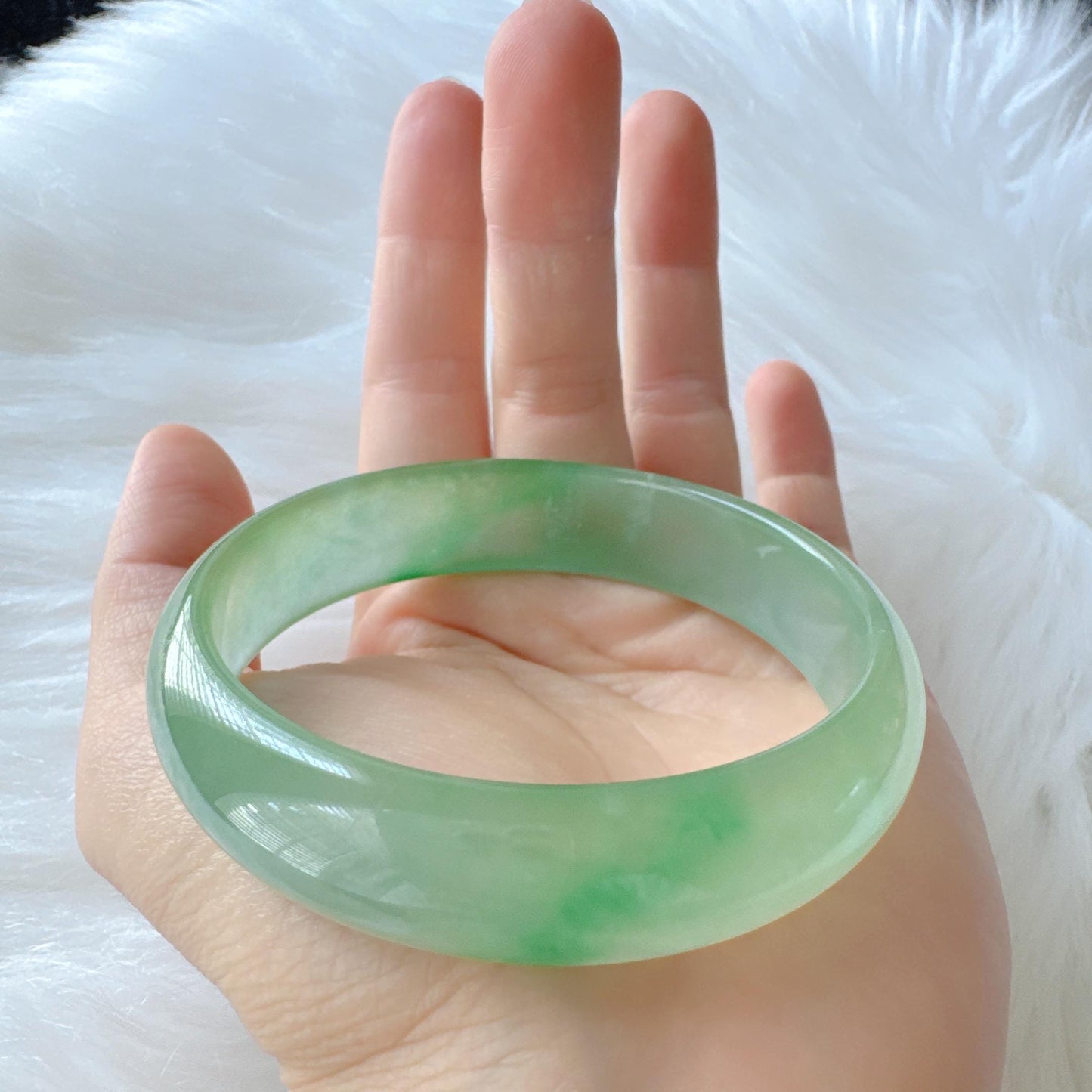 Earthveil - Light Green Jade Bangle Bracelet, Yellow Green Jadeite Bangle
