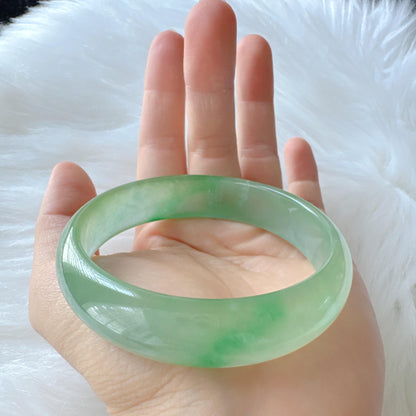 Earthveil - Light Green Jade Bangle Bracelet, Yellow Green Jadeite Bangle