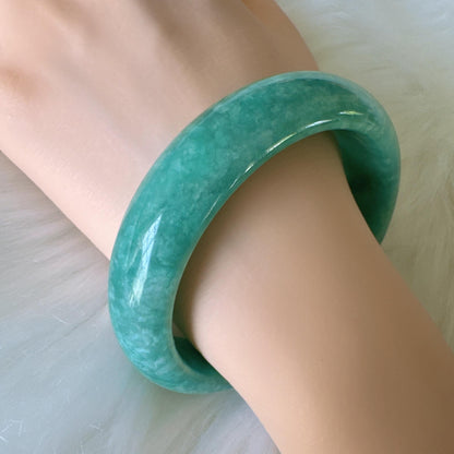Earthveil - Bluish Green Wide Burma Jade Jadeite Bangle Bracelet