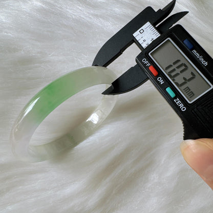 Earthveil - Slim Icy Green and White Burma Jade Jadeite Bangle