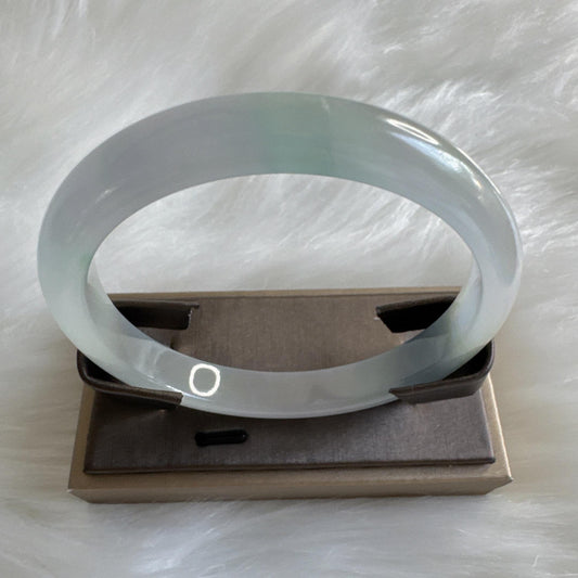 Earthveil - Icy Jade Bangle Bracelet, Burma Jade Bangle Gemstone Bracelet