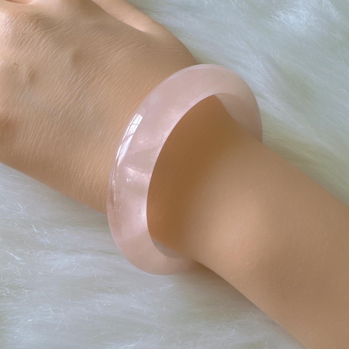 Heartglow - Polished Rose Quartz Bangle, Pink Crystal Quartz Gemstone Bangle