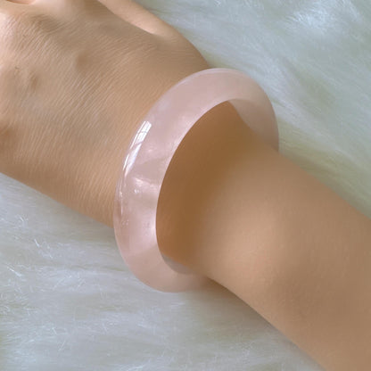 Heartglow - Polished Rose Quartz Bangle, Pink Crystal Quartz Gemstone Bangle