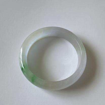 Earthveil - Icy White Jade with Soft Green Undertones Burma Wide Jade Bangle Bracelet