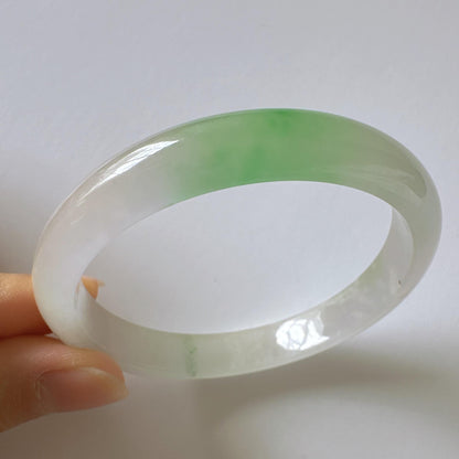 Earthveil - Slim Icy Green and White Burma Jade Jadeite Bangle