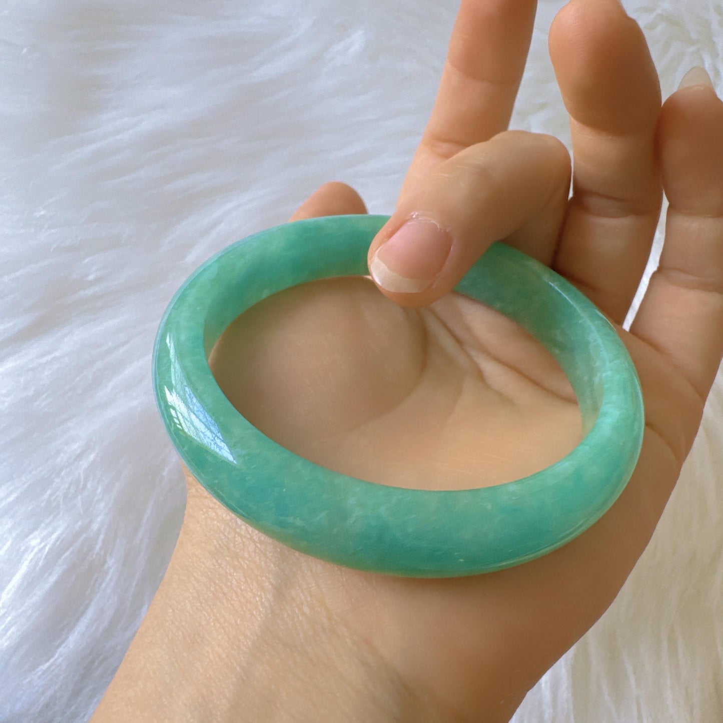 Earthveil - Bluish Green Burma Jade Jadeite Bangle Bracelet