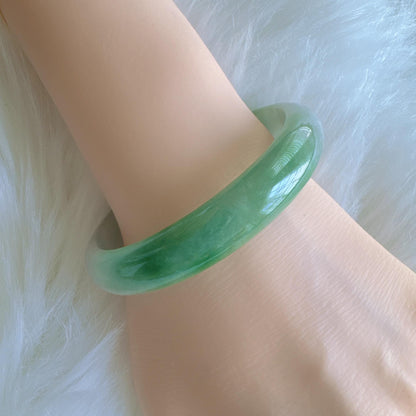 Earthveil – Bright Green Jade Bangle Bracelet, Apple Green Gemstone Jadeite Bangle