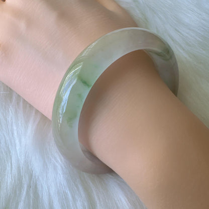 Earthveil - Light Green with Soft Pink Tone Burma Jade Jadeite Bangle Bracelet