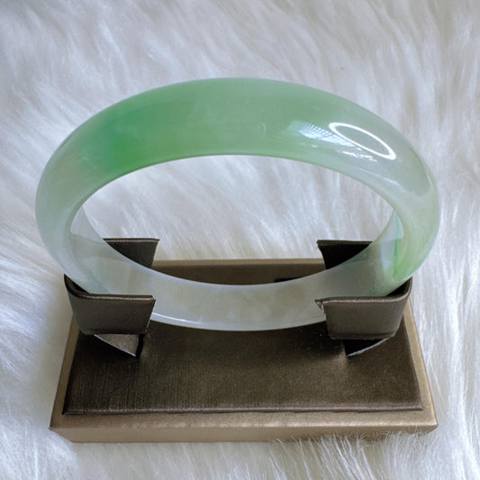 Earthveil - Timeless Light Green and White Burma Jade Jadeite Bangle