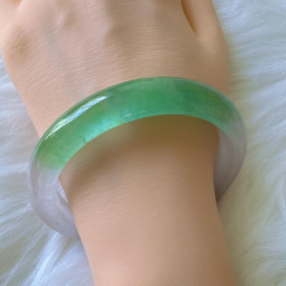 Earthveil - Icy Green and White Burma Jade Jadeite Bangle Bracelet