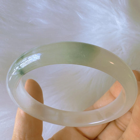 Earthveil - Yellow Green Burma Jade Bangle Bracelet, Green Jade Bangle