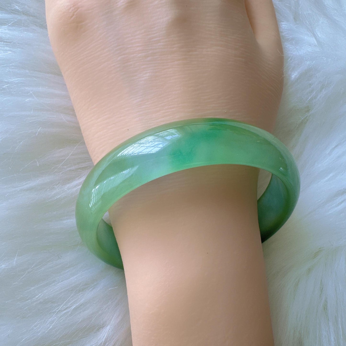 Earthveil - Light Green Jade Bangle Bracelet, Yellow Green Jadeite Bangle