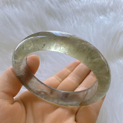 Forest Soul – Clarity Green Ghost Phantom Quartz Gemstone Bangle, Green Ghost Quartz Crystal Bangle