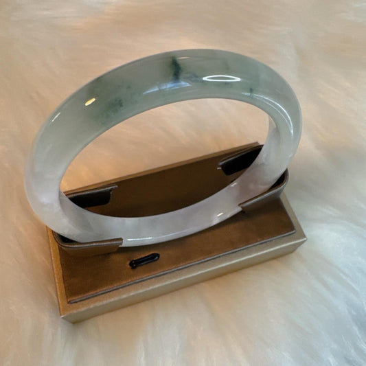 Earthveil - Green and Gray Slim Burma Jade Bangle Bracelet