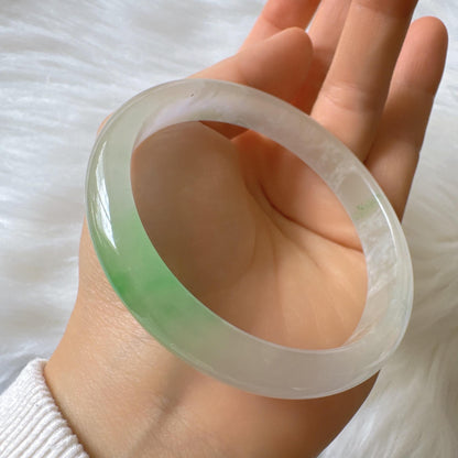 Earthveil - Slim Icy Green and White Burma Jade Jadeite Bangle