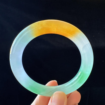 Earthveil - Round Shaped Multi Colored Burma Jade Bangle Bracelet