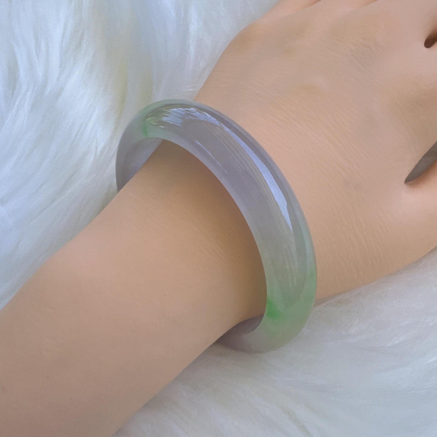 Earthveil - Light Purple with Green Jade Bangle Bracelet, Burma Jade Gemstone Bangle