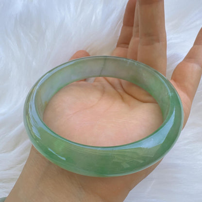 Earthveil - Bright Green Burma Jade Bangle Bracelet, Apple Green Gemstone Jade Bangle