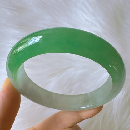 Earthveil - Bright Green and White Burma Jade Bangle Bracelet