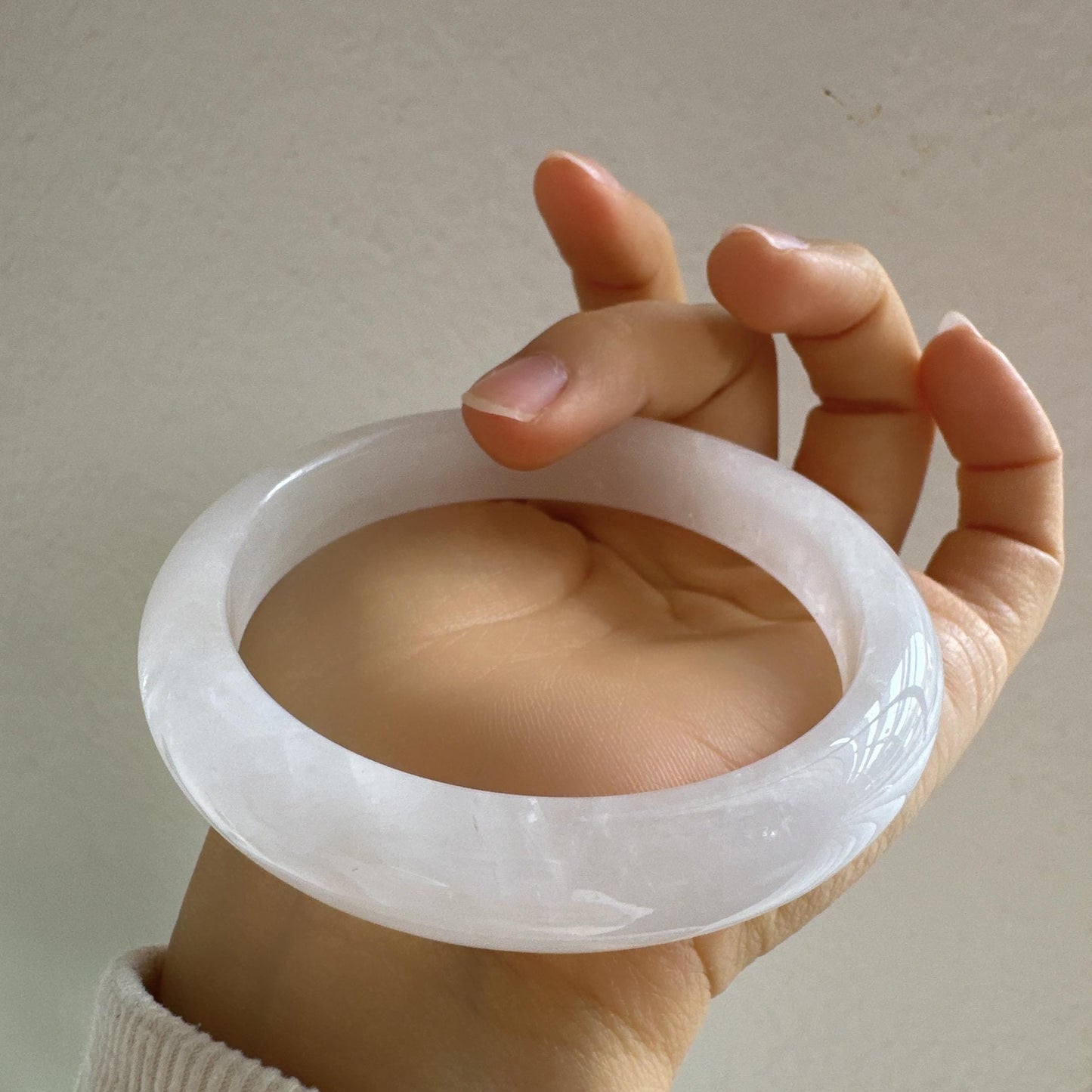 Purelight - White Phantom Quartz Gemstone Bangle, Ghost Quartz White Crystal Bangle