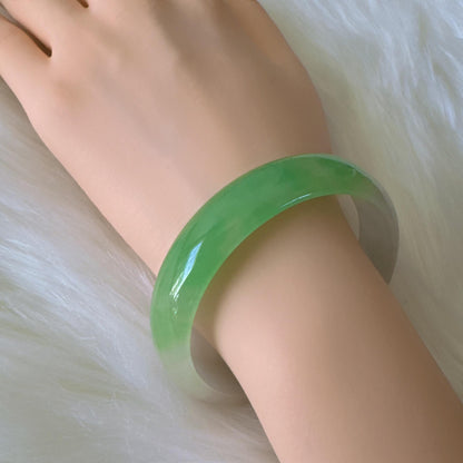 Earthveil - Light Green and White Burma Jade Jadeite Bangle