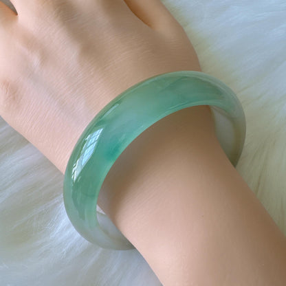 Earthveil - Olive Green Wide Burma Jade Jadeite Bangle Bracelet