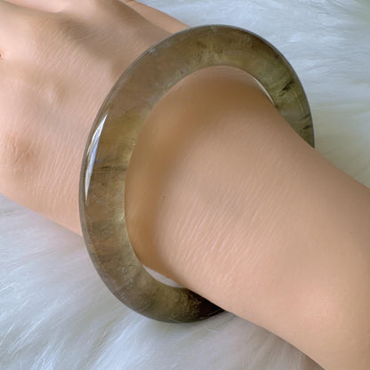 Forest Soul – Forest Green Ghost Phantom Quartz Gemstone Bangle, Green Ghost Quartz Crystal Bangle