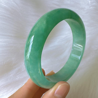 Earthveil - Spinach Green Wide Burma Jade Bangle Bracelet