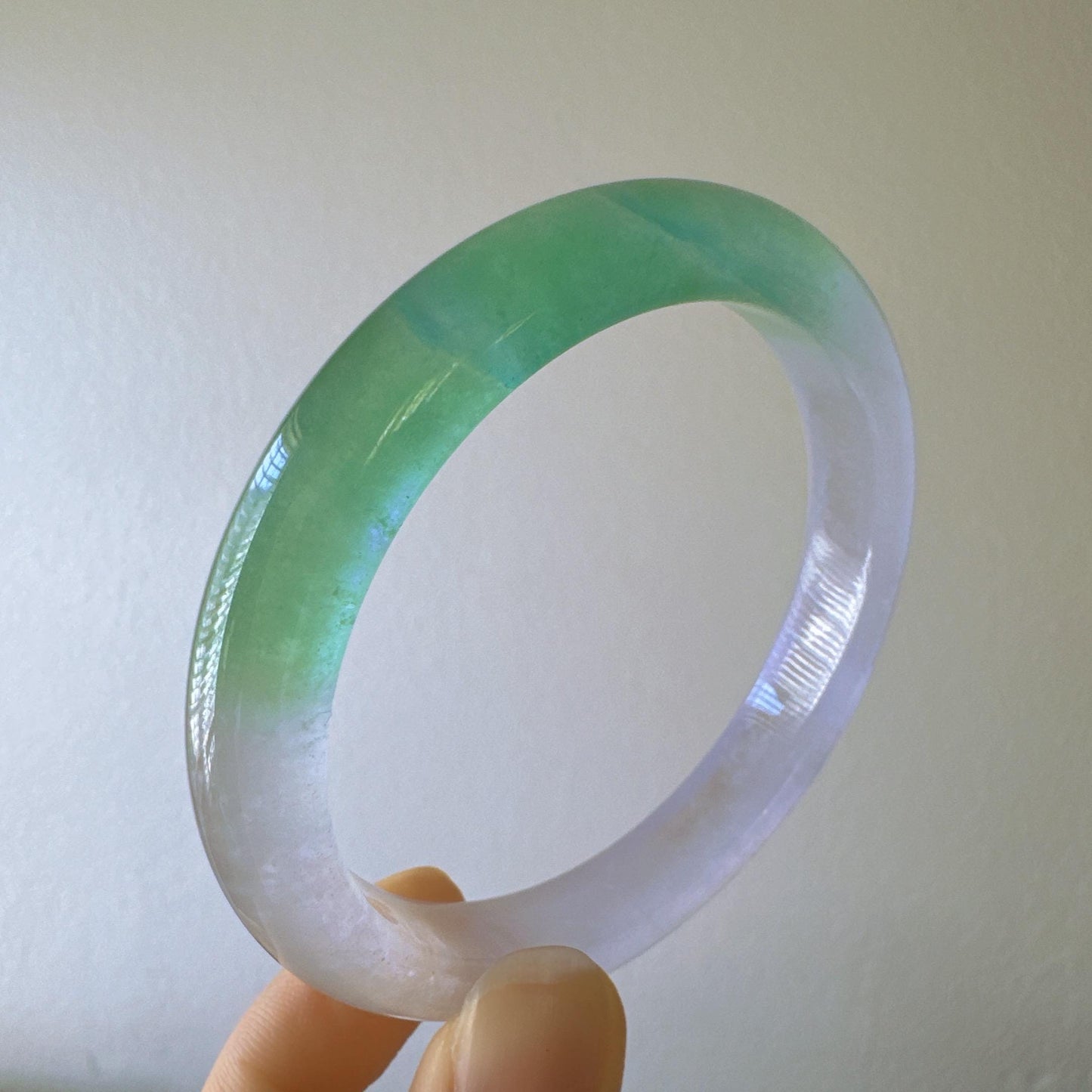 Earthveil - Icy Green and White Burma Jade Jadeite Bangle Bracelet