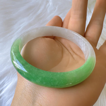 Earthveil - Milky White and Apple Green Burma Jade Bangle Bracelet