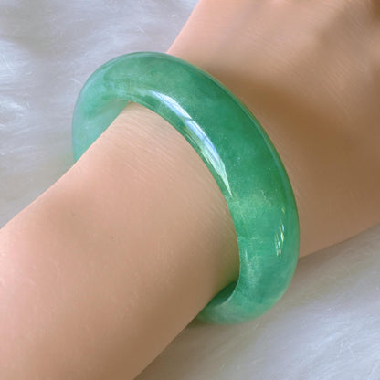 Earthveil - Spinach Green Wide Burma Jade Bangle Bracelet