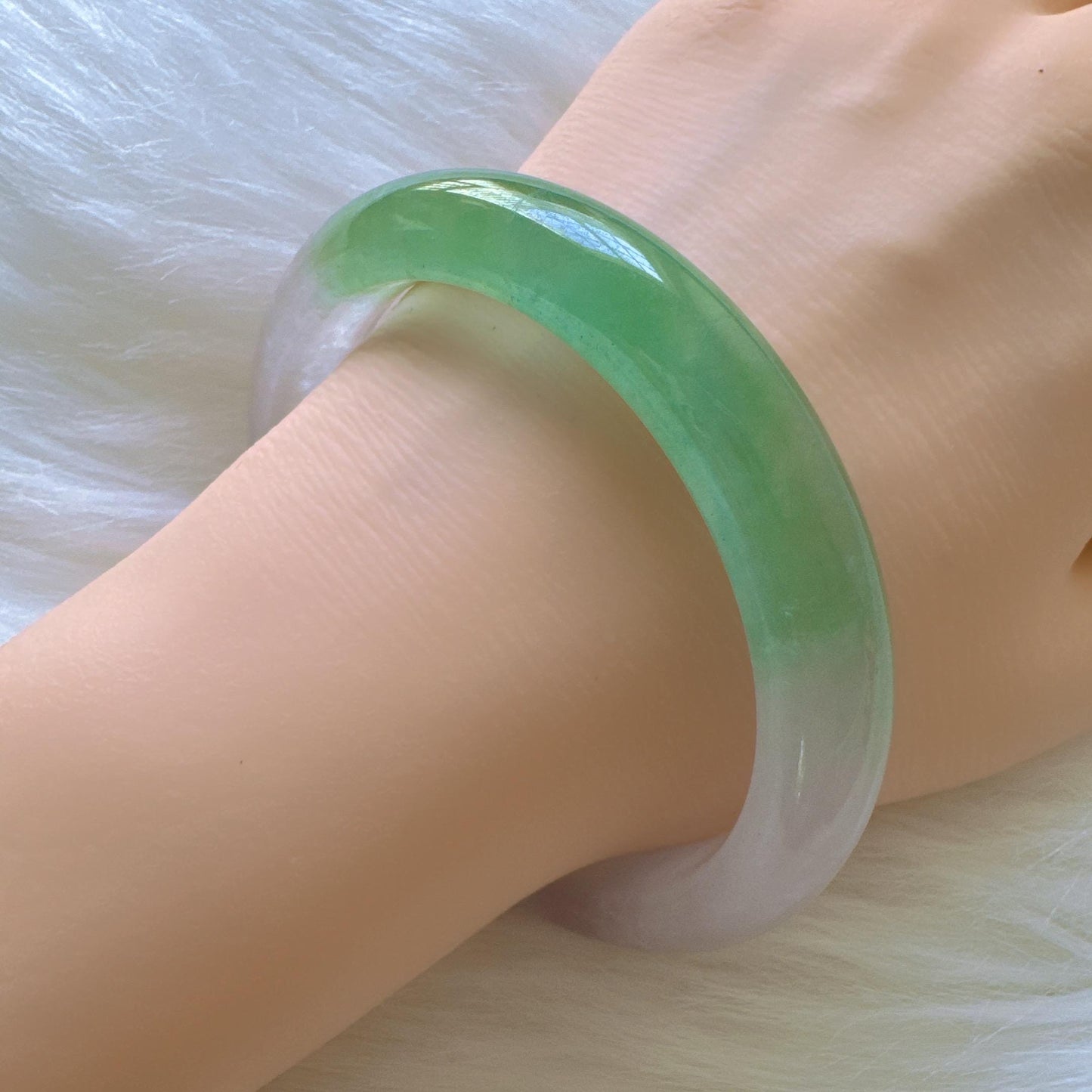 Earthveil - Icy Green and White Burma Jade Jadeite Bangle Bracelet