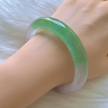 Earthveil - Icy Green and White Burma Jade Jadeite Bangle Bracelet
