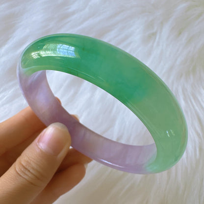 Earthveil - Purple and Green Wide Burma Jade Bangle Bracelet