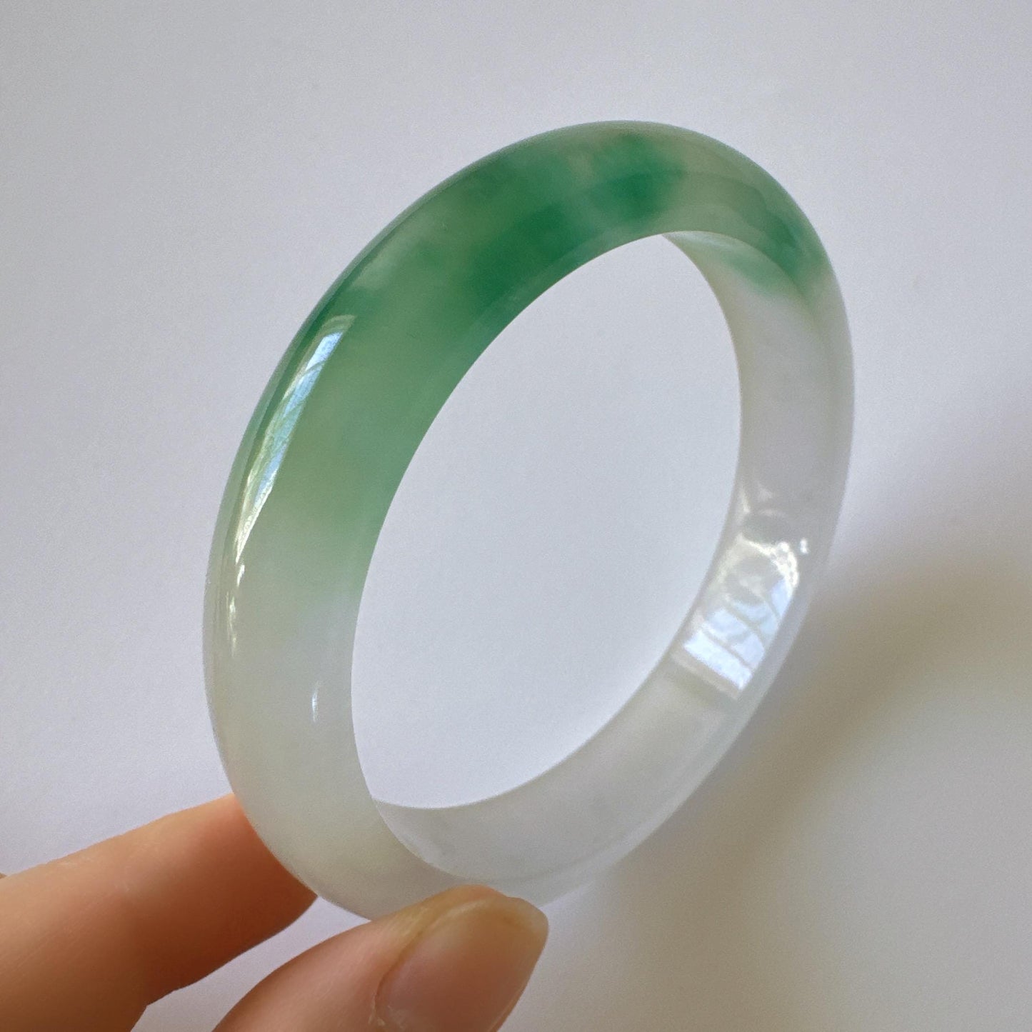 Earthveil - Elegant Green and White Burma Jade Jadeite Bangle