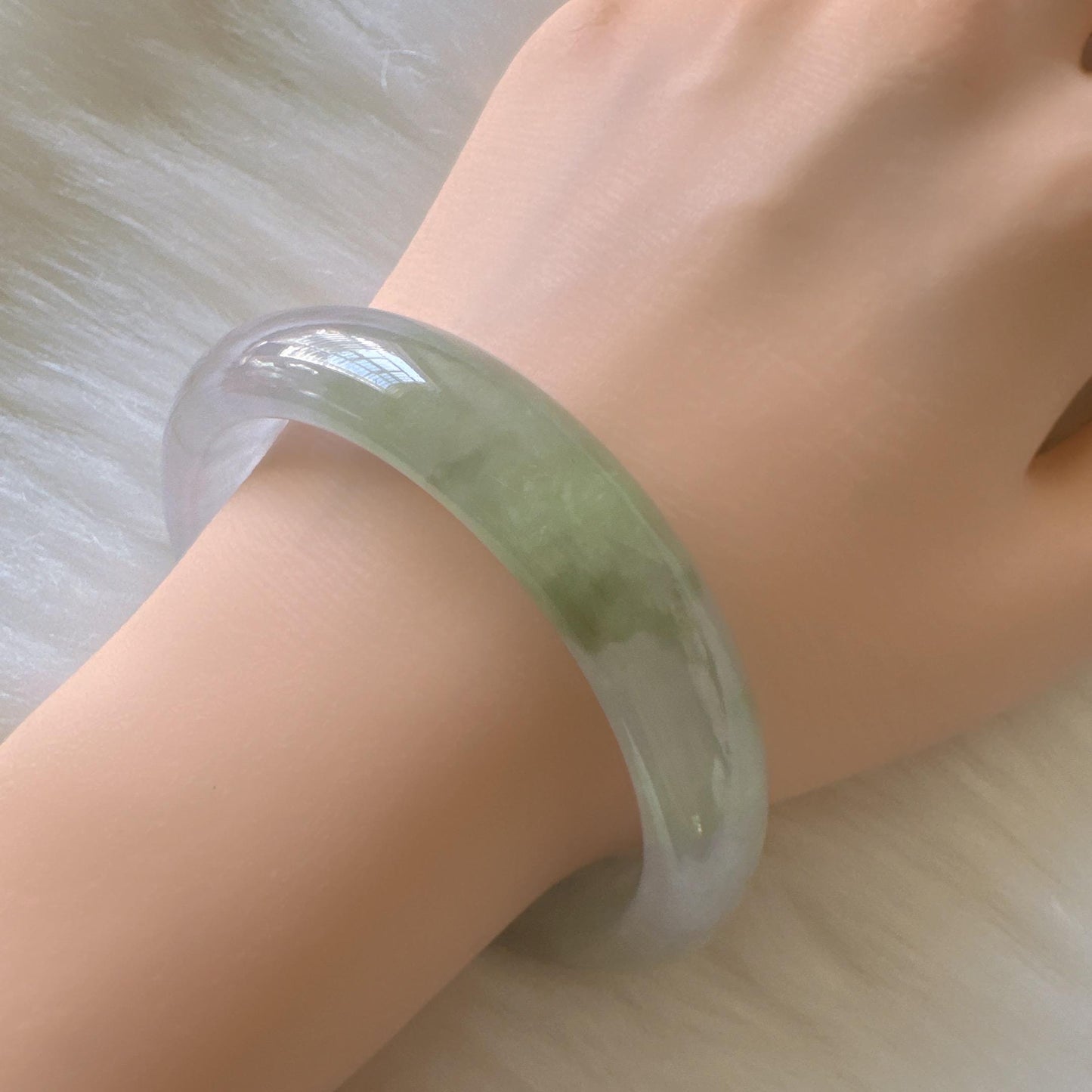 Earthveil - Artisan Light Green Unique Jade Bangle Bracelet