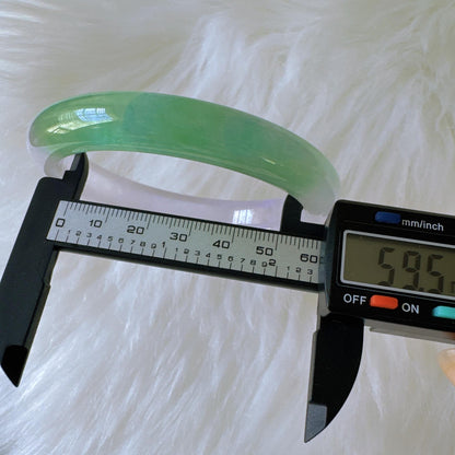 Earthveil - Icy Green and White Burma Jade Jadeite Bangle Bracelet