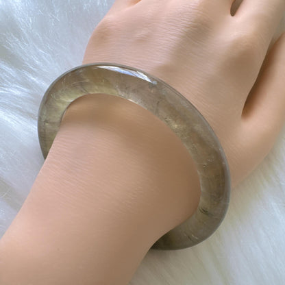 Forest Soul – Forest Green Ghost Phantom Quartz Gemstone Bangle, Green Ghost Quartz Crystal Bangle