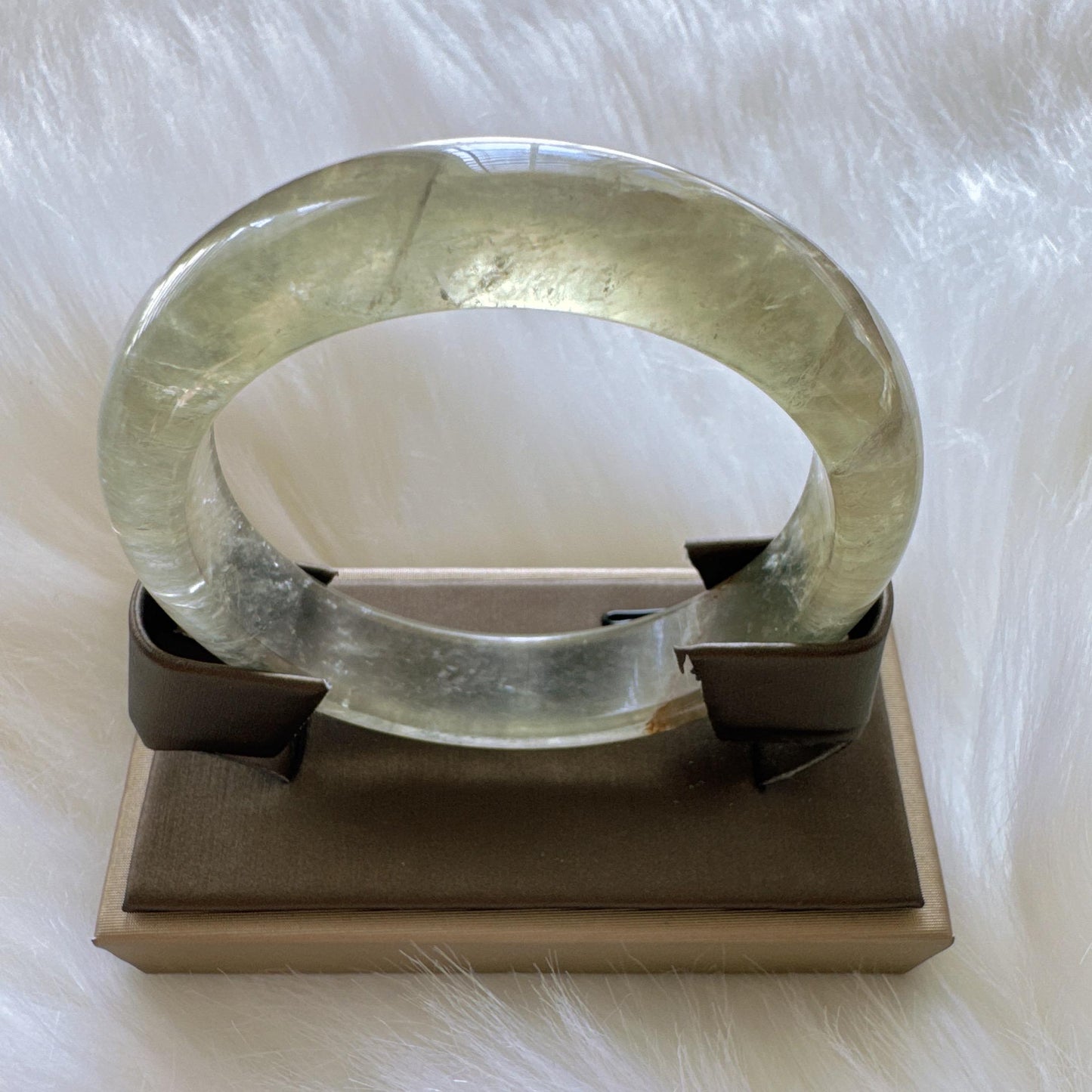 Forest Soul – Clarity Green Ghost Phantom Quartz Gemstone Bangle, Green Ghost Quartz Crystal Bangle