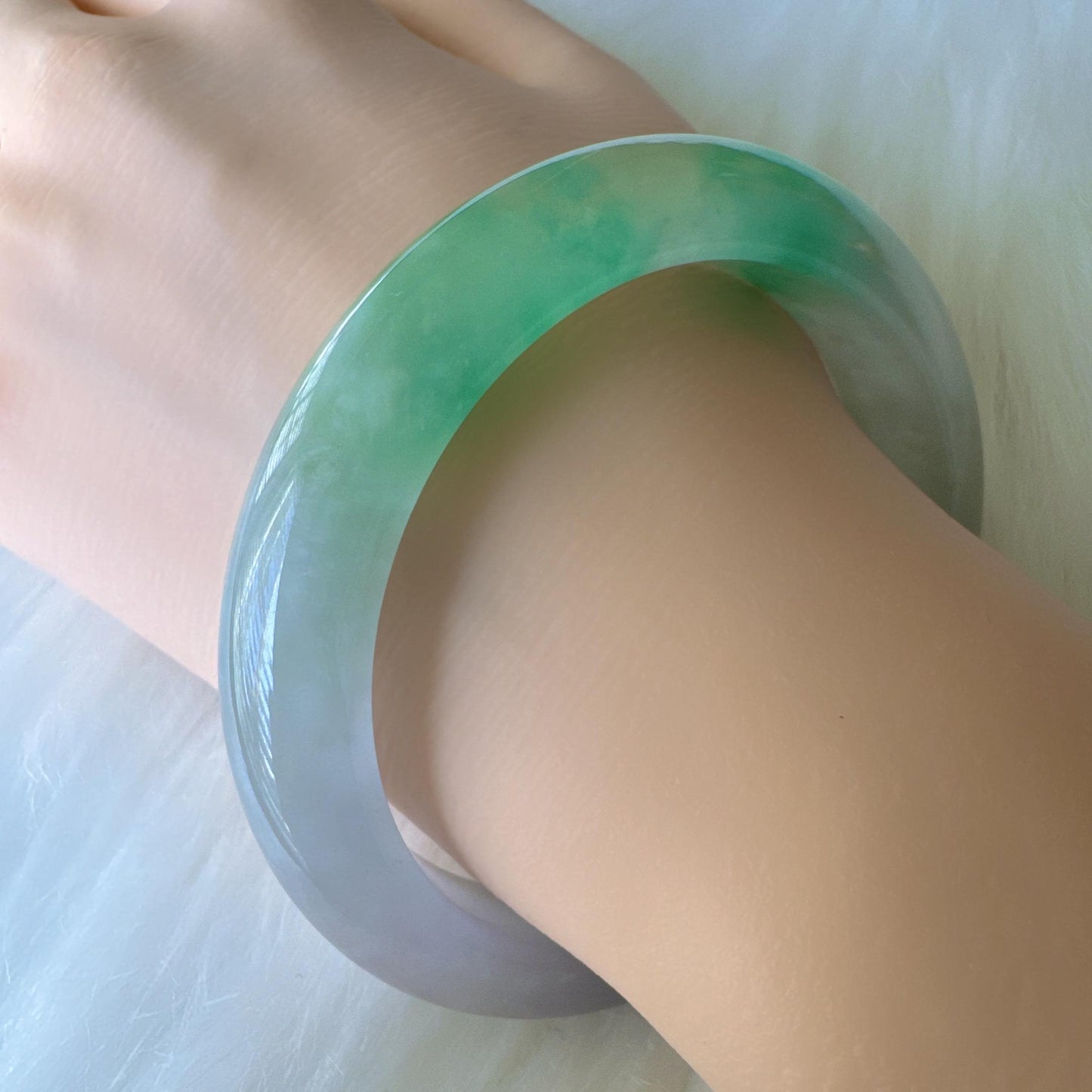 Earthveil - Bright Green with Soft Purple Burma Jade Bangle