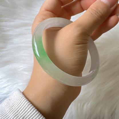 Earthveil - Slim Icy Green and White Burma Jade Jadeite Bangle