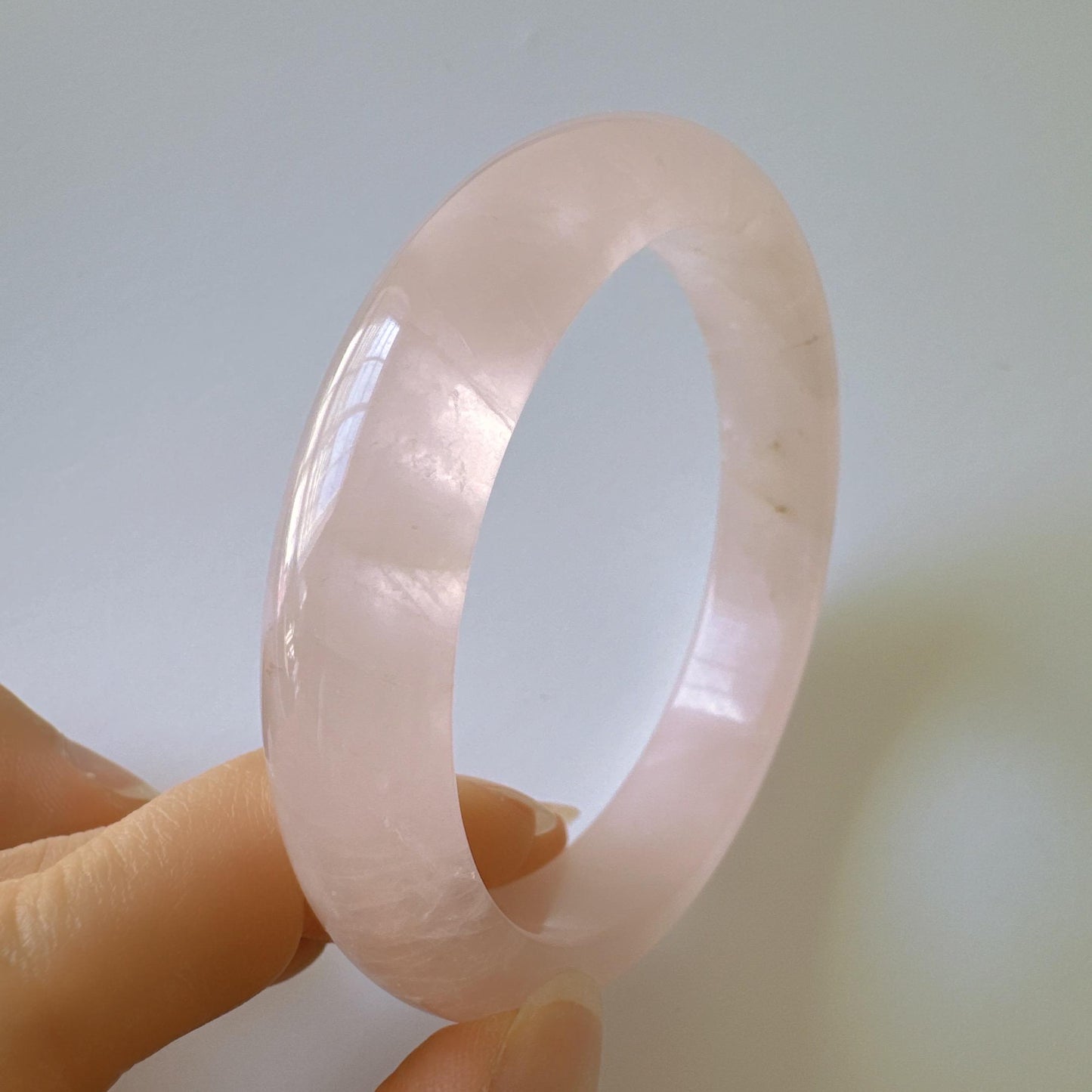 Heartglow - Polished Rose Quartz Bangle, Pink Crystal Quartz Gemstone Bangle