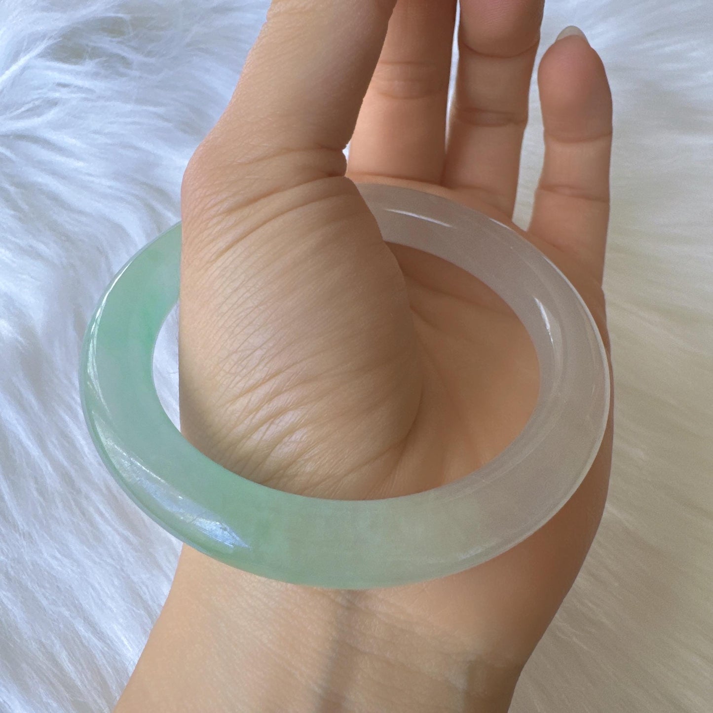 Earthveil - Round Shaped Apple Green and White Burma Jade Jadeite Bangle Bracelet