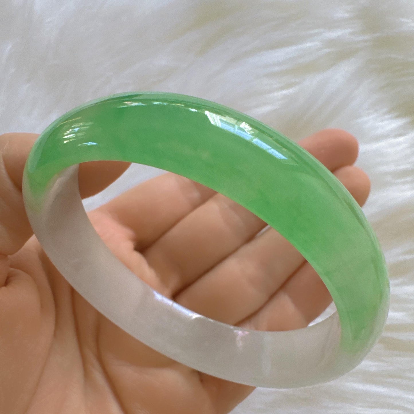 Earthveil - Light Green and White Burma Jade Jadeite Bangle