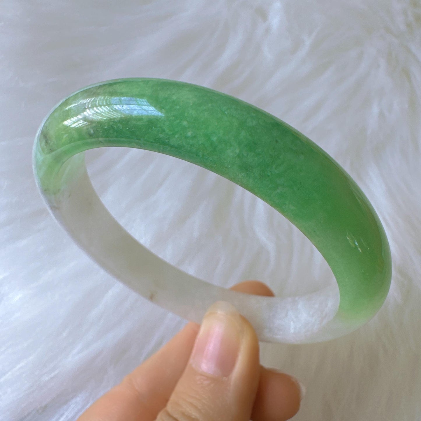 Earthveil - Milky White and Apple Green Burma Jade Bangle Bracelet